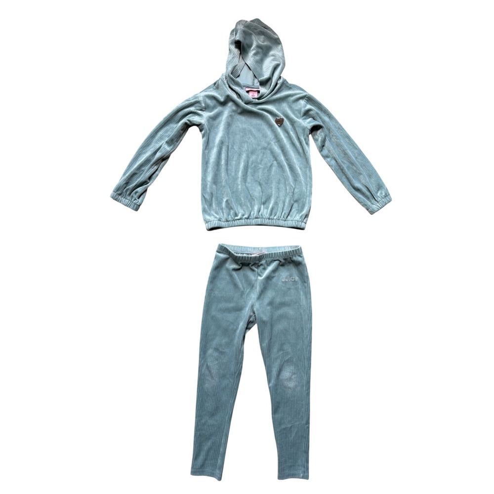 Juicy Couture Tracksuit Kids 6X Ribbed Velour Hoodie Leggings Sage Green EUC